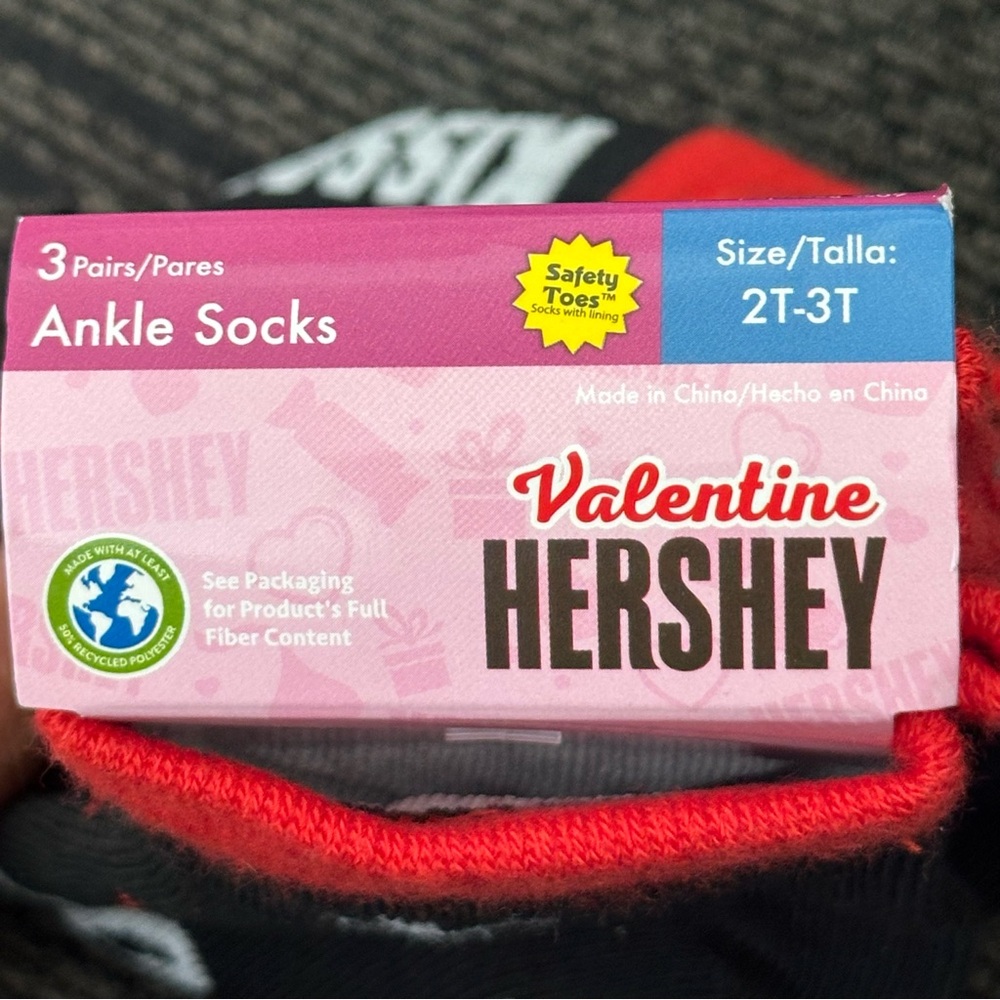 Valentine Hershey 3 pairs Infant ankle socks size 2T- 3T